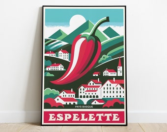 Espelette poster / Basque country / Espelette pepper / Vintage poster / Wall art