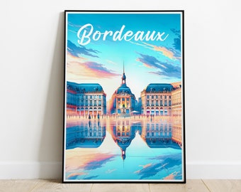 Bordeaux poster / Place de la Bourse / Water mirror / Vintage poster / Wall art