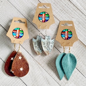Cowgirl Leather Drop Earrings: Western Southwestern Style