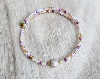 Armband mit Pink Potato Perlen - Gold Filled Akzente, Tschechische Glasperlen