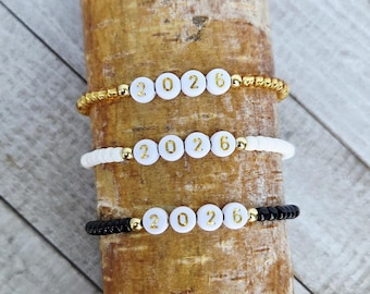 2026 Abschluss Armband - Perlen Geschenk - Klasse von 2026 Perlen Schmuck - Dehnbarer Schmuck
