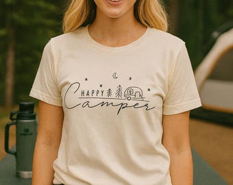 HAPPY CAMPER Grafik T-Shirt: Creme Bella + Canvas Camping Shirt