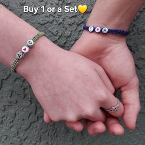 Matching Couples Bracelet Set: Personalized Letter & Heart Beads