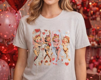 Valentinstag Grafik-T-Shirt | Vintage Cherub Shirt & Herz Tee | Weiches Unisex T-Shirt | Begrenzte Verfügbarkeit
