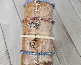 Nautisches Perlen Stretch Armband – Anker, Hummer, Fisch Charms – Herbst 2025 Just Threads Kollektion
