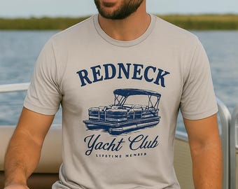 REDNECK YACHT CLUB T-Shirt: Steg-Boot-Grafik, Heather Grey Bella Canvas T-Shirt