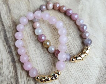 Sonnenstein oder Rosenquarz Stretch Armband – Echter Edelstein Schmuck für jeden Tag
