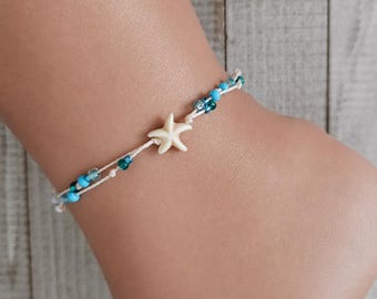 Seestern Fußkettchen – Perlen Küsten Schmuck – verstellbares Sommer Fußkettchen