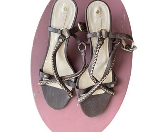 Brown Slingback Kitten Heeled Sandals by Celine Size 7.5
