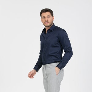 Men's Button Down Classic Wear Cotton Navy Blue Shirt