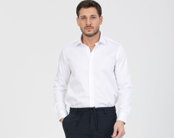 Men's Button Down Classic Wear Cotton White Shirt