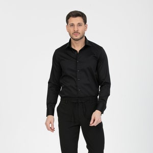 Men&#39;s Button Down Classic Wear Cotton Black Shirt