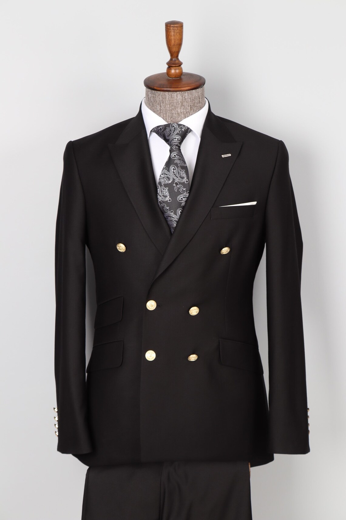 Double Breasted Black Golden Button Mens Suit - Etsy