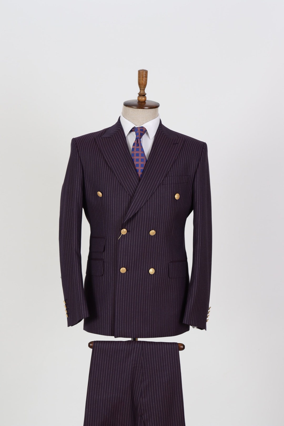 【VINTAGE】 double breasted setup purple Men's Purple Double Breasted Pinstripe Suit – Flex Suits