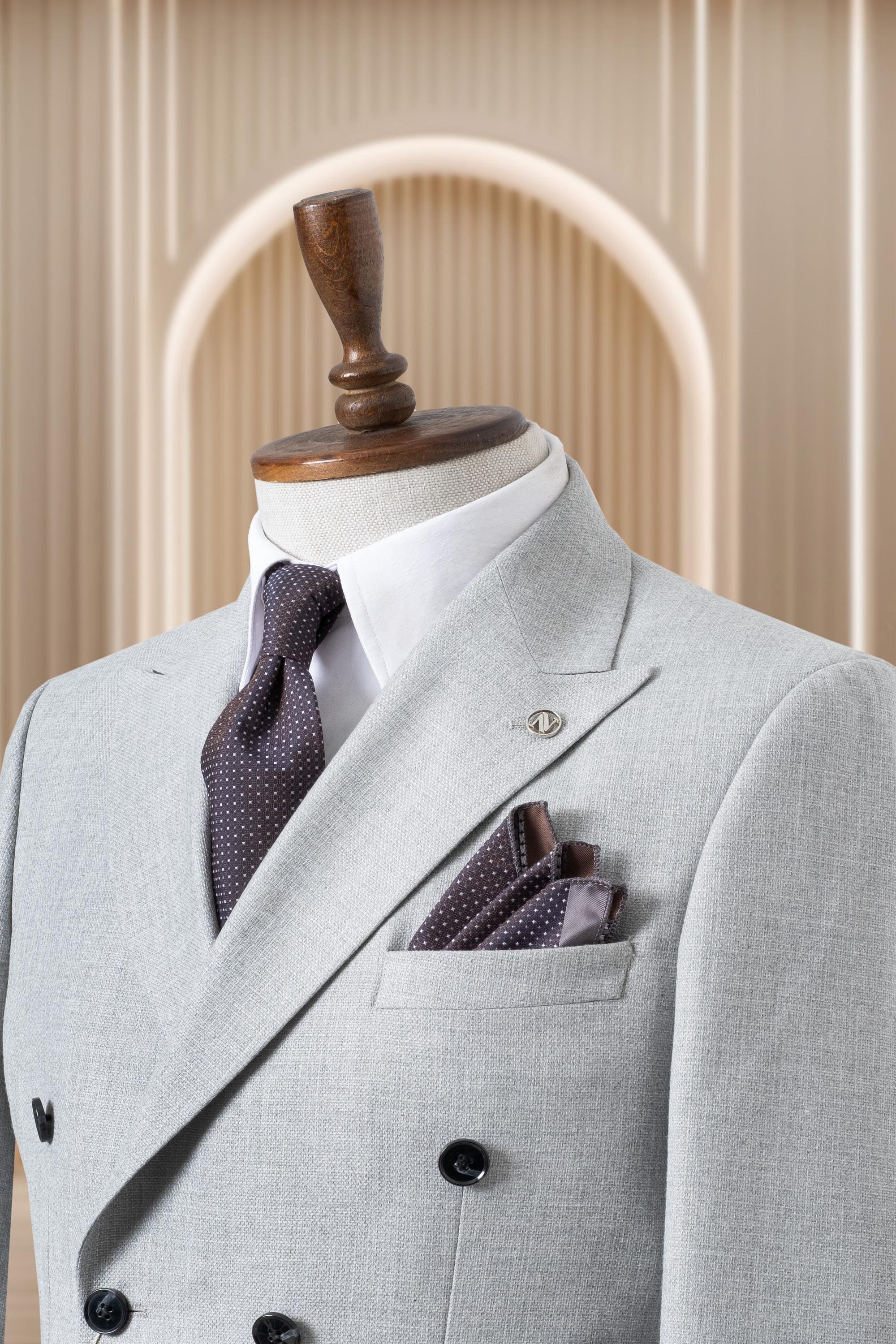Double Breasted Gray Men's Suit,6 Button Casual , Slim Fit