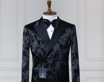 Black Men's Tuxedo - Groom Suit - Wedding Suit  Peak Lapel Slim Fit Double Breasted Men's Suit