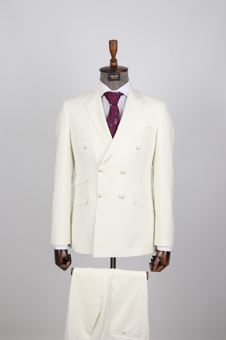 1930s Tuxedos and Eveningwear Double Breasted Off White - Golden Button Men Suit $200.00 AT vintagedancer.com