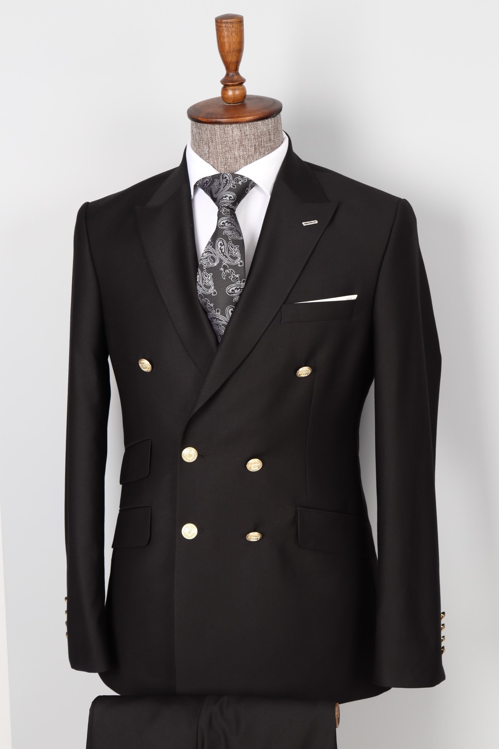 Double Breasted Classic Black Blazer Slim Fit Jacket With Gold Buttons