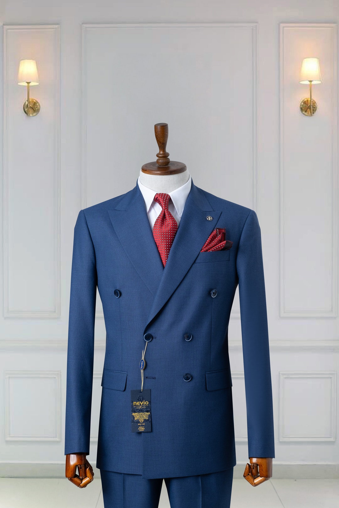【Rrrr】DOUBLE LAPELED DOUBLE BREASTED Classic Fit Essential Wool Double Breasted Peak Lapel Suit