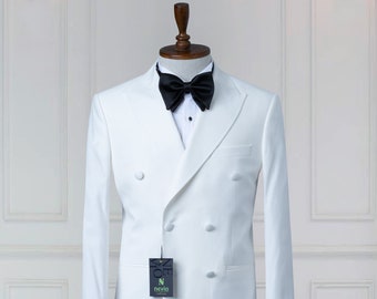 White Men's Tuxedo - Groom Suit - Wedding Suit  Peak Lapel Slim Fit Double Breasted Men's Suit