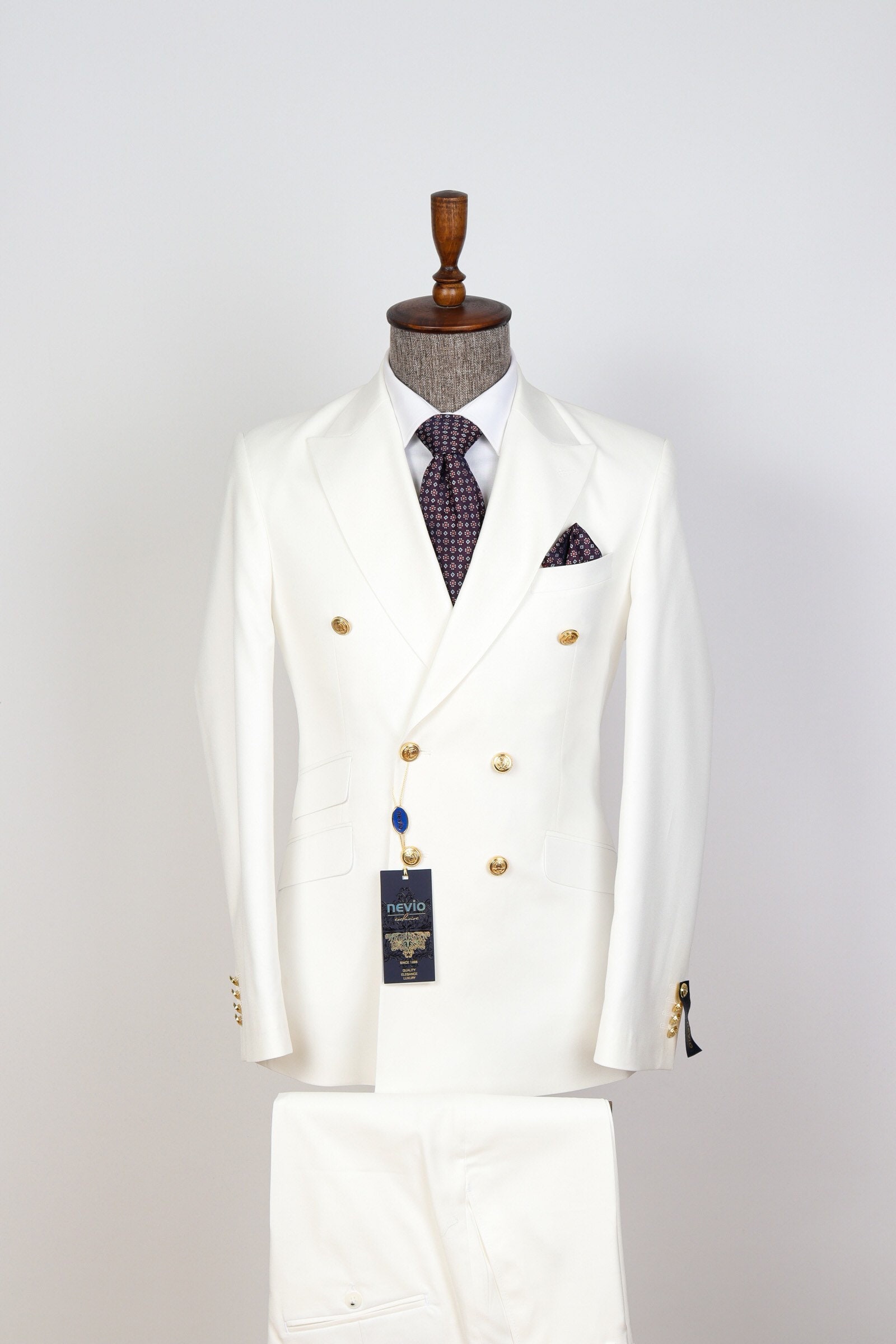 Double Breasted White Golden Button Men Suit - Etsy