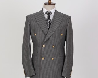 GOLD DOUBLE BUTTON DRESS COAT グレー Vintage Gold Button Super 110S Wool Double Breasted Blazer