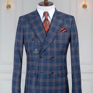 Double Breasted Checked Mens Suit, Multiple Color Selection Casual ...