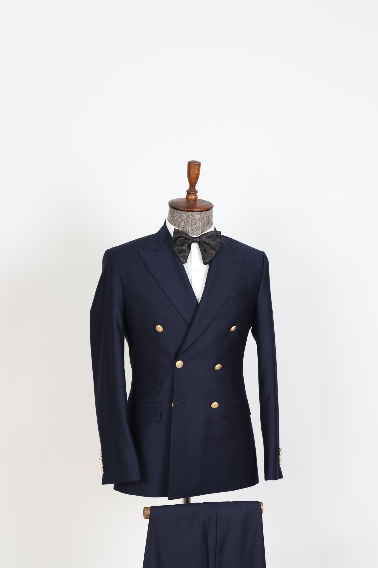 ボトムスその他 Golden  Navy Blue Double-Breasted Jacket With Flap Mens Classic Fitted Double Breasted Navy Blue Blazer Gold