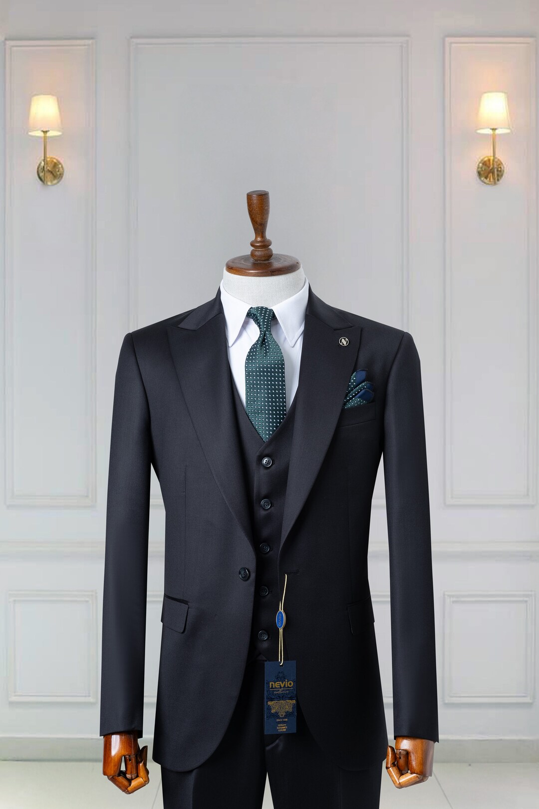 Men's Black  Skinny 100% Wool Suit main image 1
