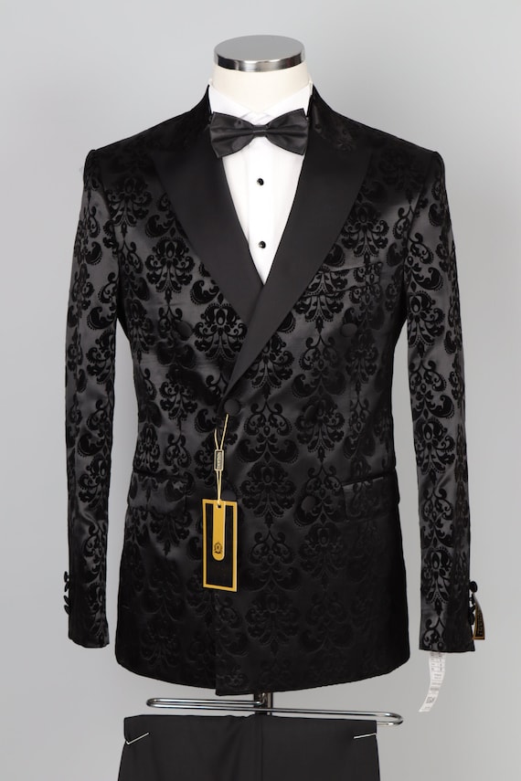 Black Floral Double Breasted Velvet Tuxedo Wedding Suit | Etsy