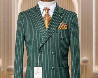 Double Breasted Checked Men's Suit, Multiple Color Selection