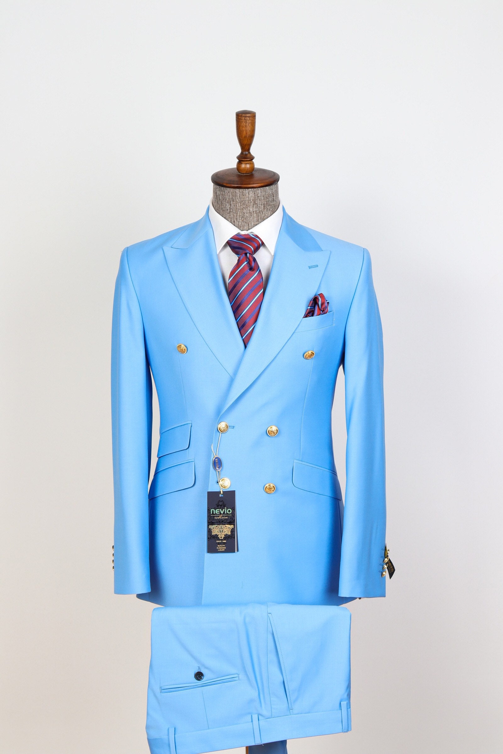 Double Breasted Sky Blue Golden Button Men s Suit Etsy Ireland