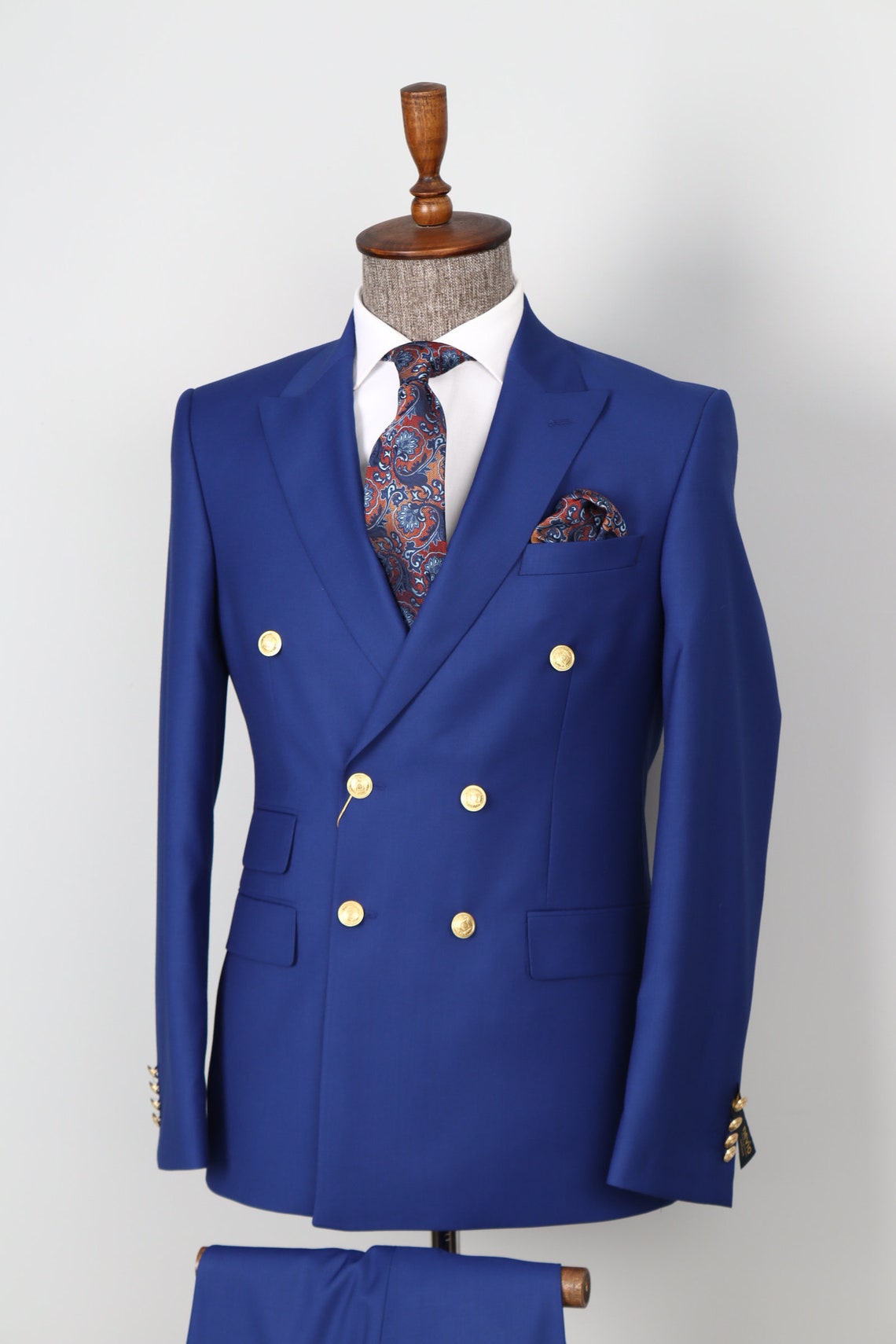 Double Breasted Royal Blue Golden Button Men Suit Etsy