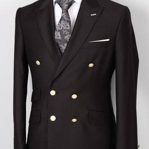 Double Breasted Black Golden Button Mens Suit - Etsy