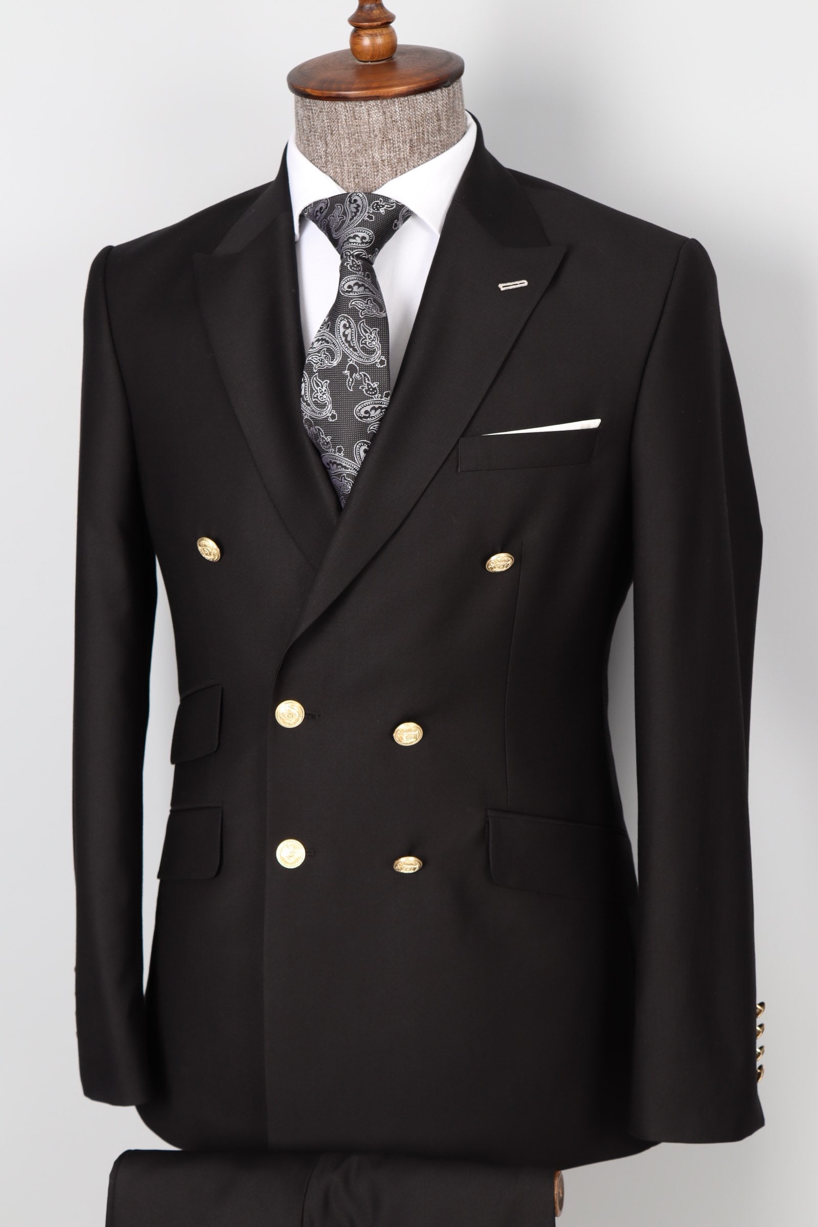 Double Breasted Black Golden Button Mens Suit -  Canada