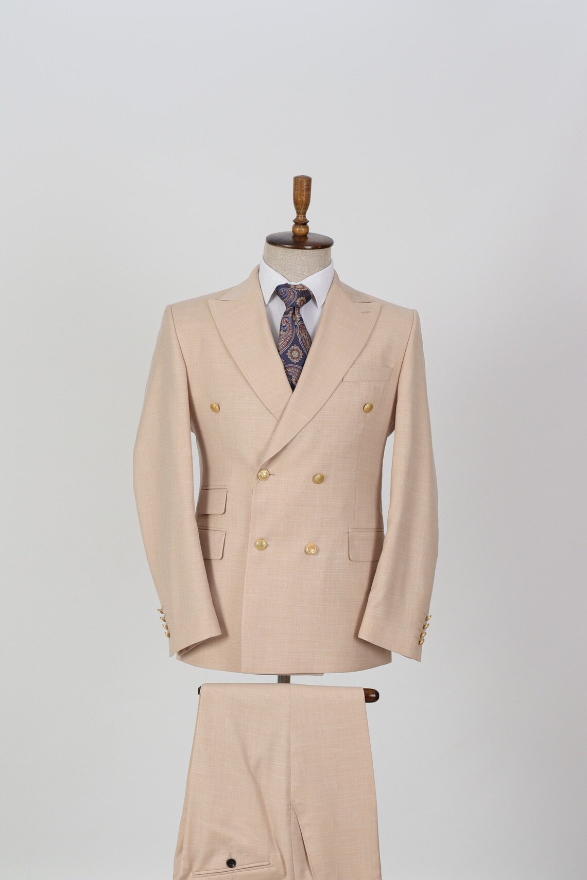 Double Breasted Beige Color Mens Suit Golden 6 Button Casual Etsy