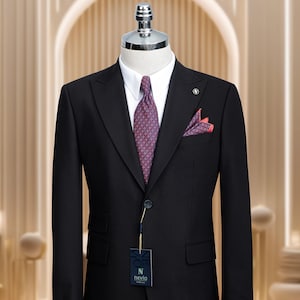 Woven Wool Men&#39;s Suit: Peak Lapel Slim Fit - Corporate/Groom Wear