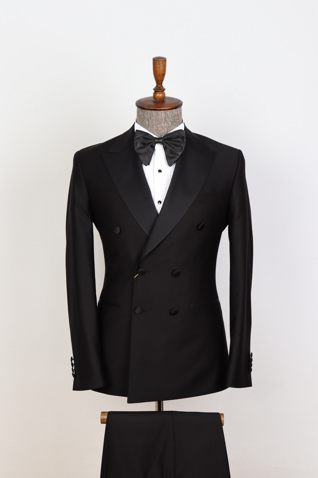 Black Men's Tuxedo Groom Suit Wedding Suit Peak Lapel Slim Fit Double ...