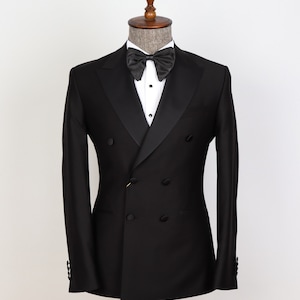 Black Wool Men&#39;s Tuxedo: Slim Fit Double Breasted Wedding Groom Suit