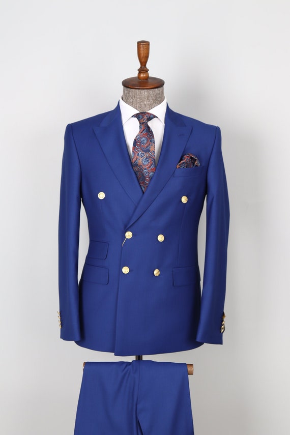 Double Breasted Royal Blue Golden Button Men's Suit | Etsy