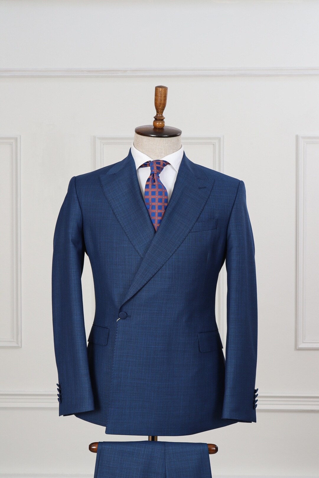 Double Breasted Mens Suit navy Blue Peak Lapel Flap Etsy