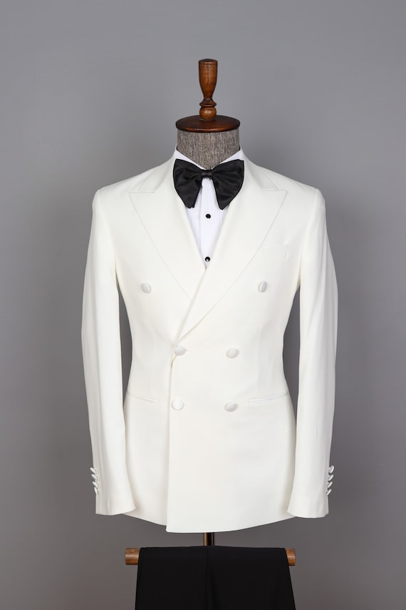 Off White Men's Tuxedo Groom Suit Wedding Suit Peak Lapel Slim Fit Double  Breasted Men's Suit 