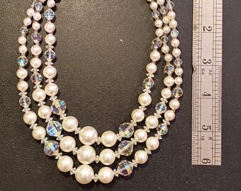 Vintage 3-strand 12" 1950s-60s Beaded Necklace