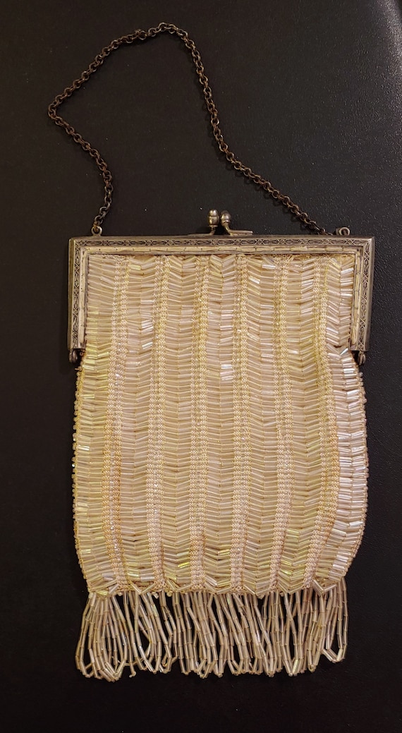 Off-white Beaded Art Deco 1920's Purse in Great Co