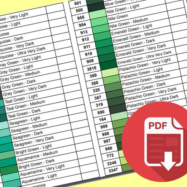 Sorted by shade | Official DMC Diamond Painting Color Chart - PDF document to print, Complete color code chart for diamond embroidery