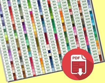 Just one page! Official DMC Diamond Painting Color Chart - 447 colors in PDF document to print - Complete color code chart