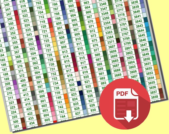 Just one page! Official DMC Diamond Painting Color Chart 447 colors in  PDF document to print Complete color code chart