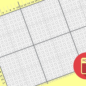 May include: A black and white grid with numbers along the sides. The grid is divided into squares. A red circle with a white PDF icon and a downward arrow is in the bottom right corner.