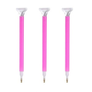 May include: Three pink diamond painting pens with a clear plastic handle and a metal tip.