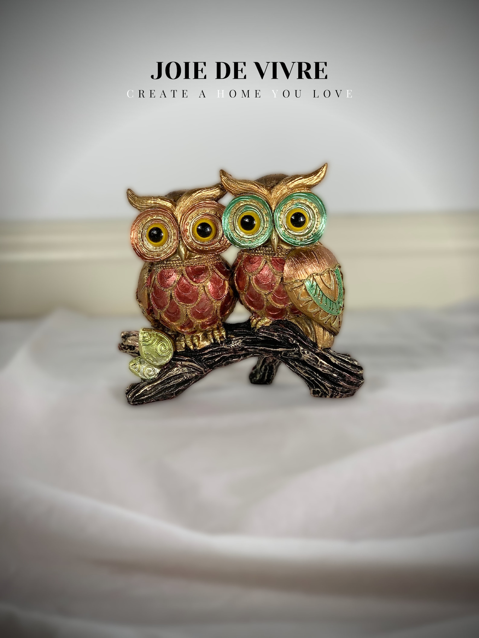 Two Beautiful Golden Owls Owl Statue Owl Resin Figurine Etsy